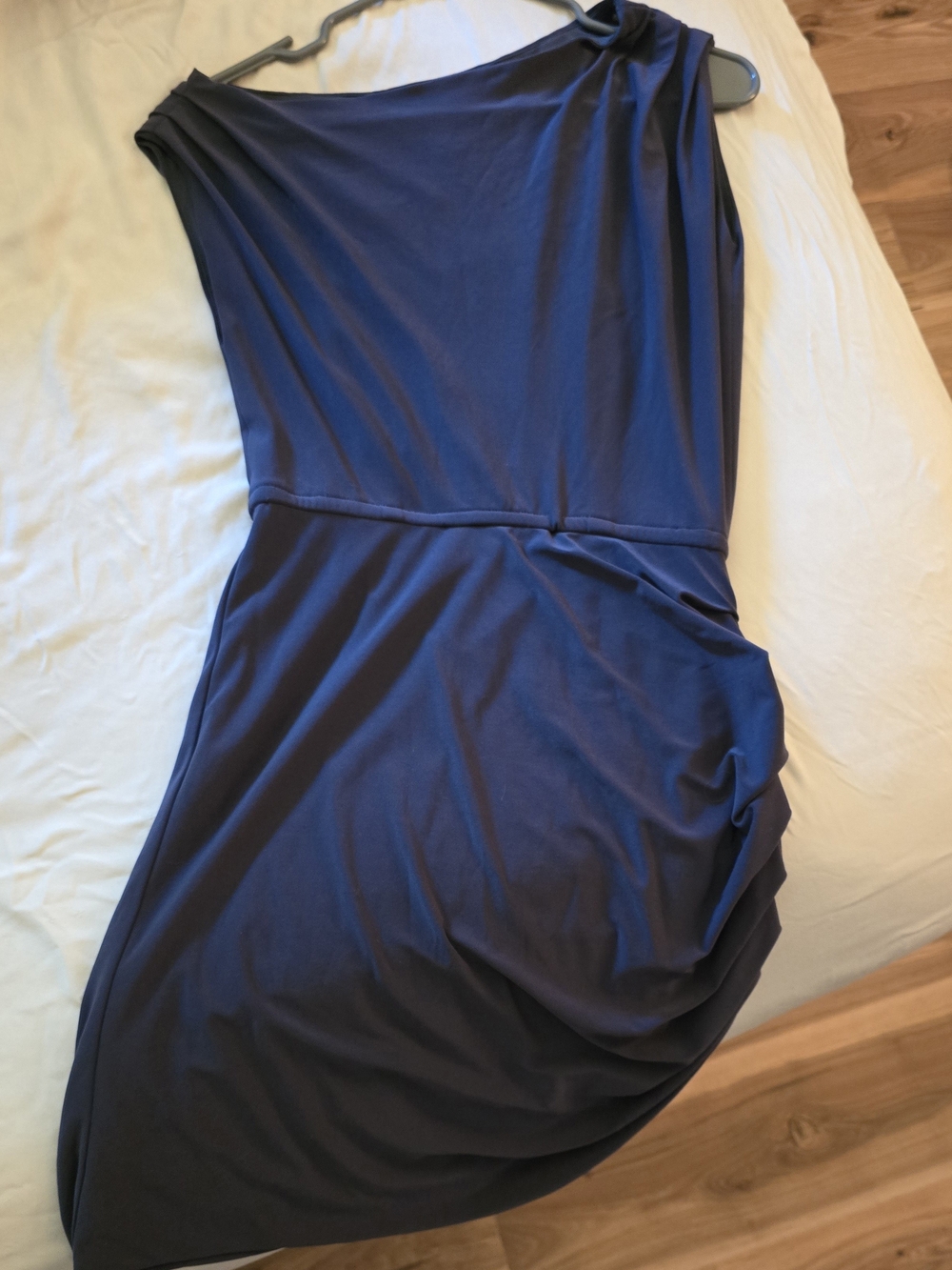 Halston Heritage Navy Blue Draped One-Shoulder Dress